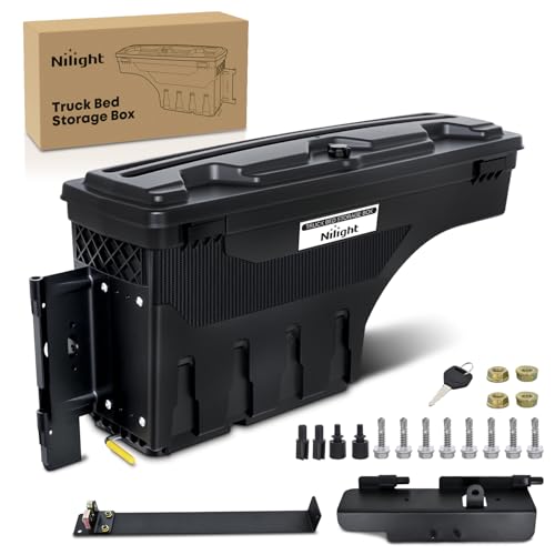 Nilight Truck Bed Tool Box Left Drivers Side Truck Tool Box Fit for Toyota Tundra 2007-2021 ABS Swing Case Truck Bed Storage Box with Lockable Lid Waterproof Wheel Well Toolbox Black