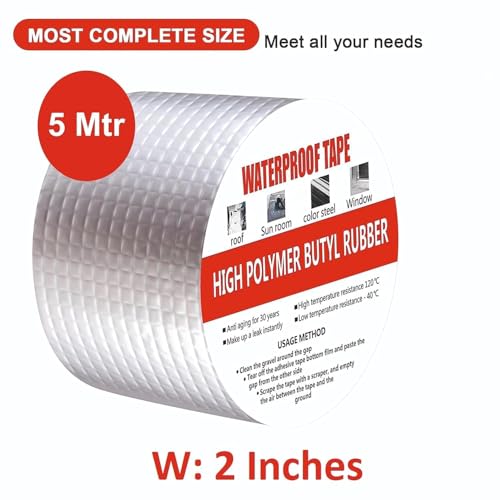 Image of Rewup Super Strong Adhesive Waterproof Permanent Repair Aluminum Butyl Tape Rubber Foil Suitable for Roof Leak, surface Crack, Window Sill Gap, Boat Sealing, Home Renovation 5 cm