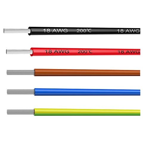 NorthPada 18 AWG 0.75mm² Electric Wire Kit Stranded Silicone Wire Tinned Copper Cable 5 Color 12V 600V 7.5A 200°C 5 x 13ft for Circuit Board PCB Marine Automotive Car Electrical Loom LED Light Wire Cover