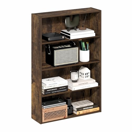Furinno Basic Book Shelf 4-Tier Bookcase with Open Shelf Bookshelf Cube Storage Organizer 6 x 24 x 35 for Living Room Bedroom Home Office Amber Pine