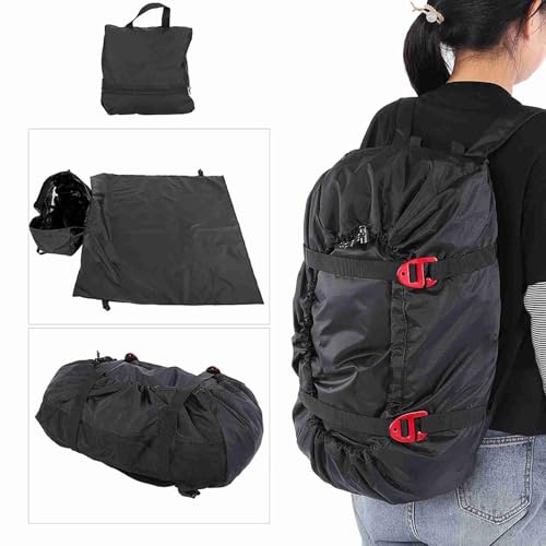 SASKATE Folding Rock Climbing Rope Bag, Arborist Throw Bag with Foldable Tarp for Outdoor Camping Hiking Strap (Black)
