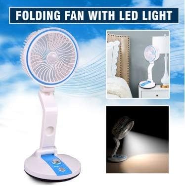 Image of Rechargeable Portable Table Fan with LED Light | High Speed USB Desk Fan with 2 Speed Modes | Foldable Tabletop Fan for Home, Office, Kitchen & Emergency Power Backup (Style 10) (Multicolor)