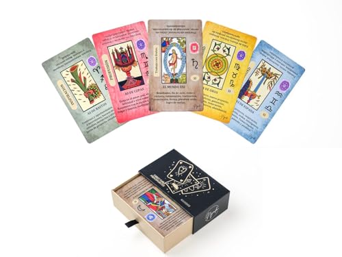 Nijado Tarot de Marsella para Principiantes en Español Baraja Impermeable con Significados en Cada Carta, Caja de Lujo y Guía PDF – 78 Cartas con Simbolismo Zodiacal y Chakras