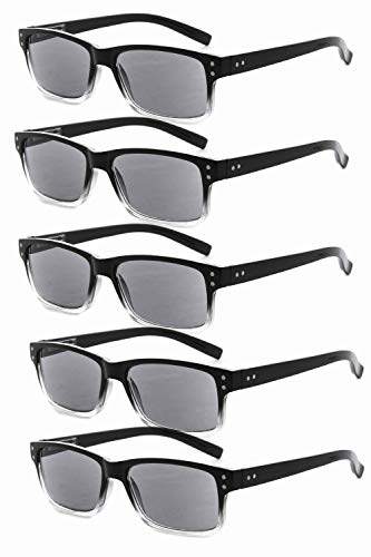 Eyekepper Mens Reading Sunglasses-5 Pack Grey Tinted Lens Glasses for Men Reading Under The Sun,+3.00 Reader Eyeglasses Women