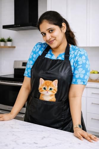 Image of Waterproof Printed Kitchen Apron for Women & Men, Adjustable Neck Cooking Apron with Front Pocket, Oil & Stain Resistant Apron for Cooking, Baking & Kitchen Use