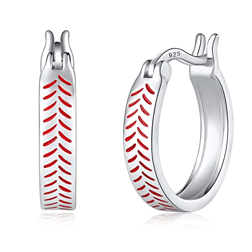 Baseball Earrings 925 Sterling Silver Sport Lover Jewelry Baseball Hoop Earrings Gifts for Women - Main Image