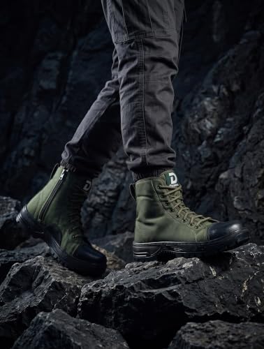 Image of Waterproof Jungle Boots for Men | Military Tactical High Ankle Combat Boots with Side Zip | Anti Slip Rubber Sole | Trekking Hiking Army Outdoor Biker Security Shoes | Green