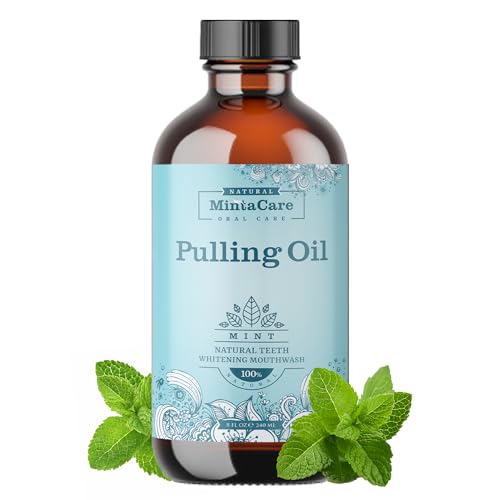 MintaCare All Natural Organic Oil Pulling for Teeth & Gums, Mouthwash in Glass Bottle for Teeth Whitening, Fresh Breath & Gum Health - Oral Care - Made in USA - Mint Flavor - 8oz, Clear