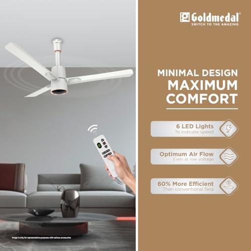 Image of Goldmedal Spacio BLDC 1200mm Decorative 5 Star Rated Ceiling Fan | Remote with 3 Modes |Off Timer Function (2,4, & 8 HRS) | Smooth & Silent Operation (Snow White)