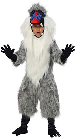 Baboon Costume for Kids - Faux Fur Jumpsuit with Hood, Gloves, and Shoe Covers