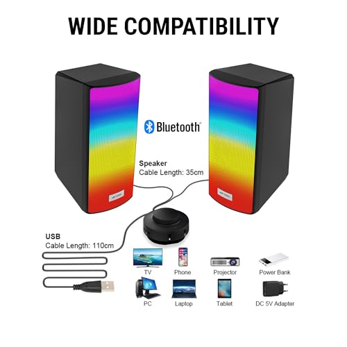 Image of Ant Esports GS510 Multimedia 2.0 Channel USB Powered Bluetooth RGB Gaming Speakers with Control pod for Volume, RGB and Memory Card Slot -Perfect Computer Speakers for Desktop, PC, Laptop,Mobile-Black