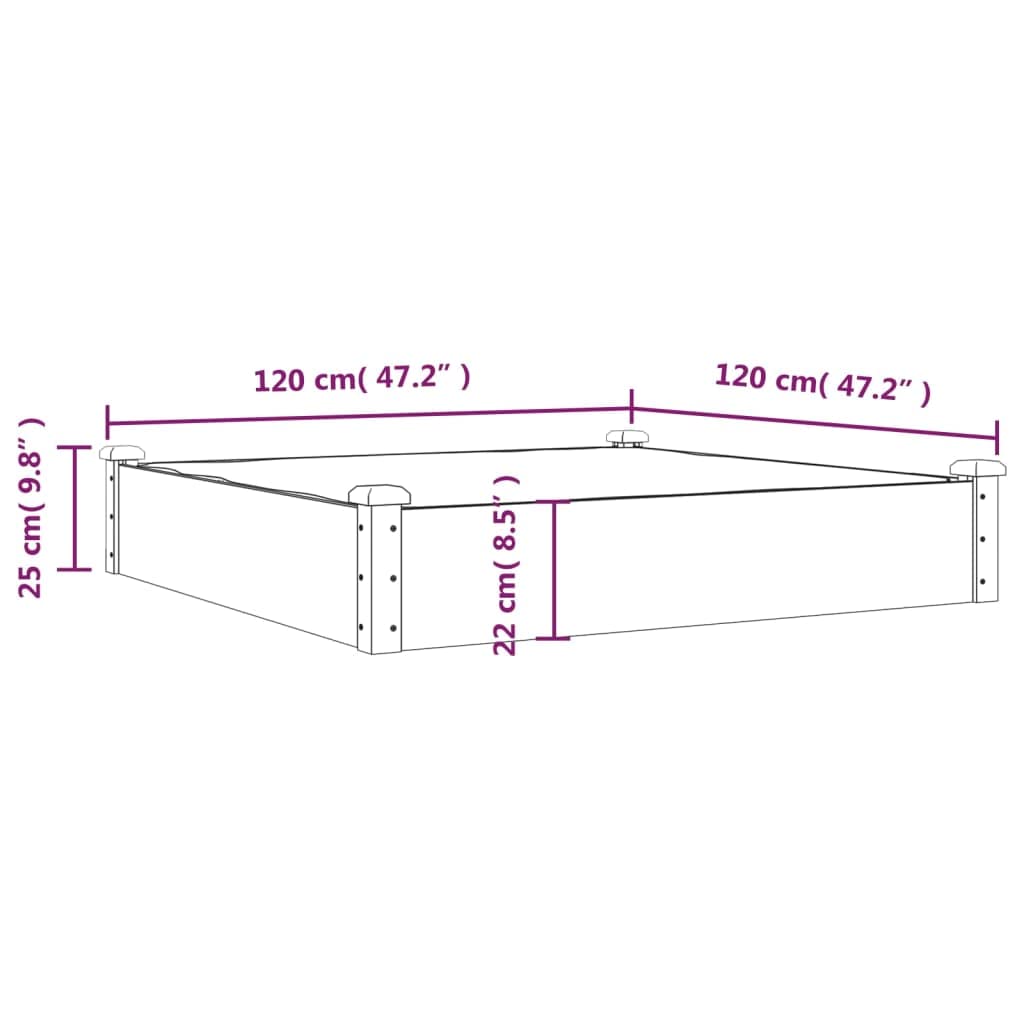 vidaXL Jardinera arriate Forro Madera Maciza Abeto marrón 120x120x25cm, Jardinera de Verduras, arriate de Madera Maciza, macetero de Hierbas
