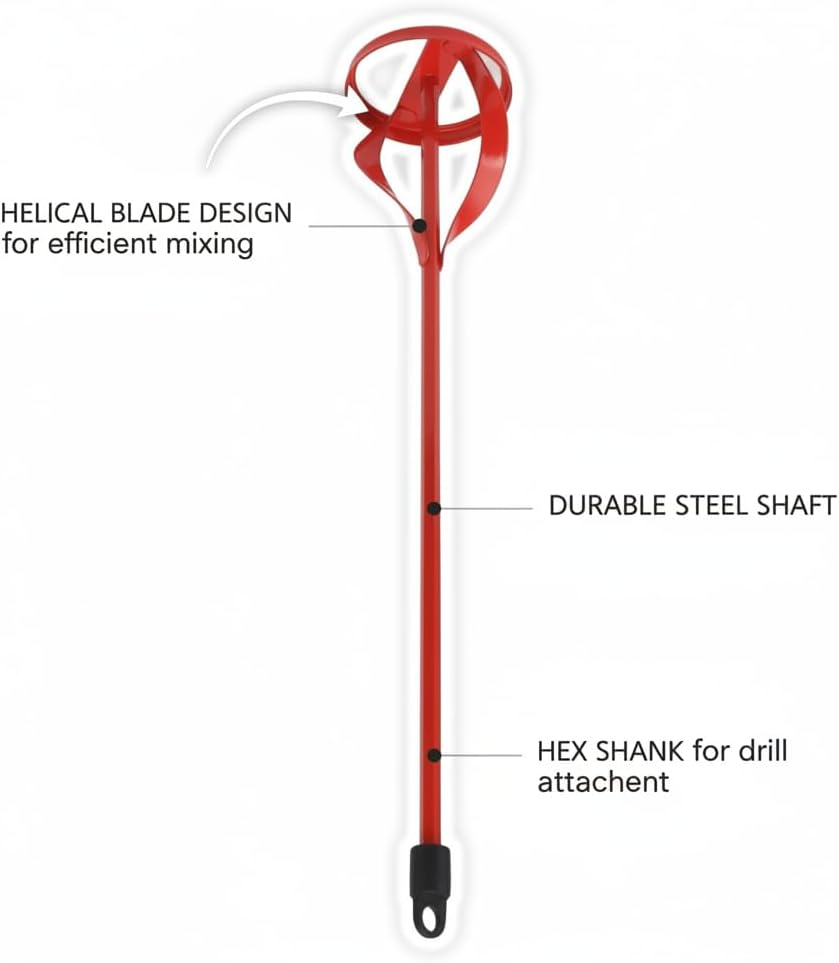 Paint Mixer Drill Bit for Grout, Mortar & Concrete – Heavy-Duty Steel Mixing Attachment Compatible with Corded and Cordless Drills