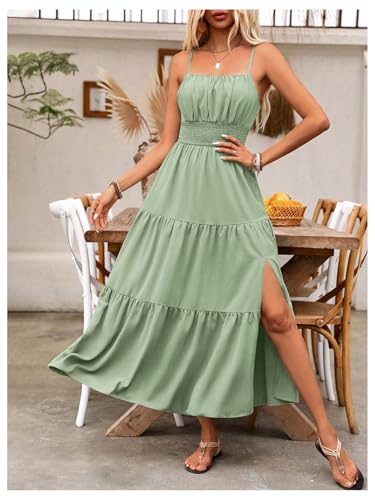 Image of BEAUDRM Women's Summer Maxi Dresses Boho Summer Wedding Guest Dress Beach Vacation Outfits Cruise Flowy Milkmaid Sundresses