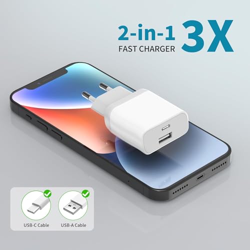 USB C Ladegerät, USBC Adapter Netzteil 20W for iPhone 16 15 14 13 12 11 Pro Max SE XS XR 8 Plus, Galaxy S23/S22/S21, Netzstecker USB Stecker Mehrfach Charger Handy Ladestecker Wufuera