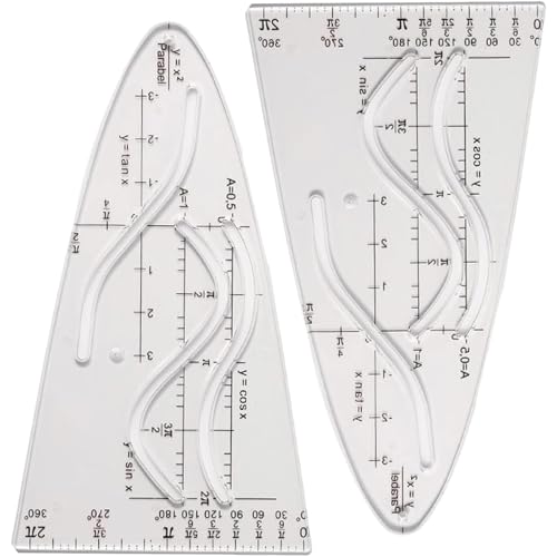 2 Stück Parabelschablone Mathe Schablone Einheitsparabel Mit Sinus/Kosinus Parabel Lineal Für Hilfsmittel Für Studium Und Beruf Kurvenschablone für Studenten Büro Designer Malereif