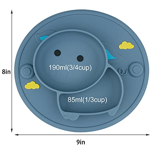 Baby Divided Plate Placemat Silicone- Portable Non Slip Child Feeding Suction Plate For Children Babies And Kids Bpa Free Baby Dinner Plate Microwave Dishwasher Safe (Bijou Blue) #TOP5
