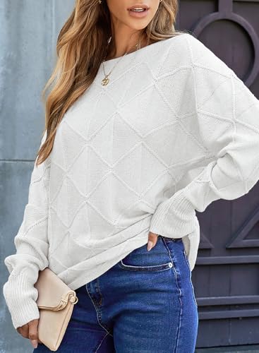 Image of EVALESS Casual Crewneck Sweaters for Women Fall Winter 2026 Lightweight Long Batwing Sleeve Pullover Sweaters Tops Clothes