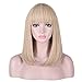 15 Inch Short Straight Blonde Highlights Bob Wig with Bangs | Natural Heat Resistant Synthetic Hair Wigs for Women