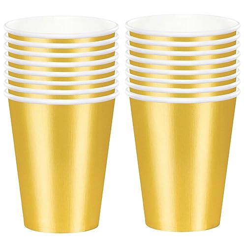 POPOYU 16 Pièces Gobelets Jetables en Carton Or, Gobelets Jetables pour Enfant et Café, Gobelet Papier Anniversaire, Gobelet Enfant École, Verres Jetables...