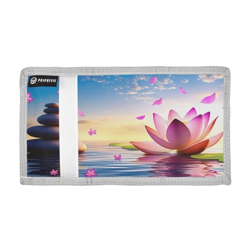 Lotus Stones Water Surface Kids Wallet for Boys Girls Trifold Sport Outdoor Wallets for Youth Teen Children Wallet with Zippered Coin Pockets Card Holders Novelty Wallets with Magic Sticker