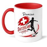 Custom Switzerland Flag Accent Mug, Switzerland Soccer Ceramic Mug Gift for Teammate Coach Friend Family, Personalized Swiss Flag Coffee Cup with Name Year, Soccer Player White Cup 11oz 15oz