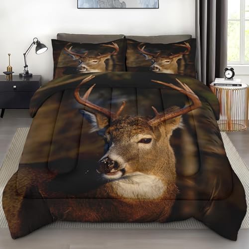 BRBGESI 3Pcs Queen Comforter Set and Adults, Deer Winter