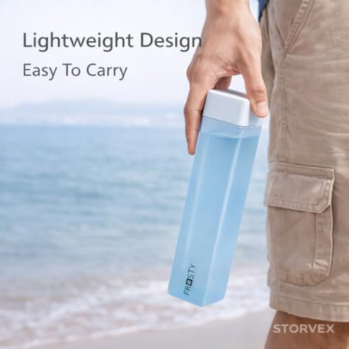 Image of Frosty Square Fridge Water Bottles Set of 6 | 1 Litre BPA Free Plastic Fridge Bottles | Slim Refrigerator Water Bottle Set for Home & Office | Gym Bottle | Kitchen (BABY PINK) (BLUE)