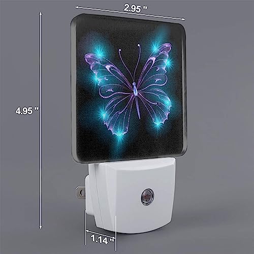 Image of Butterfly Stars Night Light Set of 2, Auto Sensor LED Dusk-to-Dawn Nightlights, Plug-in Sensor Lamp for Bedroom Bathroom Kitchen Hallway Stairs Decorative