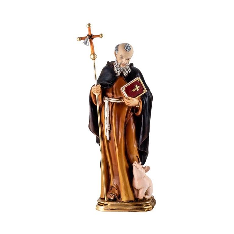 Figura San Antonio Abad Dorado Resina Pintada a Mano 21 cm