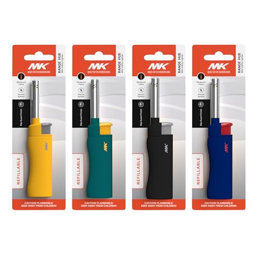 MK Candle Lighter Butane Refillable Wind-Resistant Flame 4-Pack for BBQ Camping Outdoor Use (New Hue-4PC)