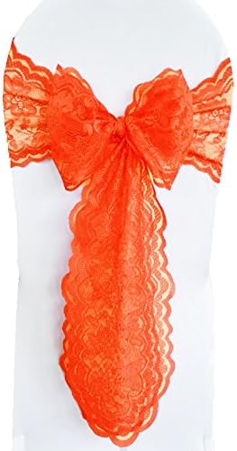 (5 PCS Wholesale 9 in x108 in Lace Chair Sashes, Lace Wedding Chair Bows, Lace Chair Bow Ties, Lace Chair Tie Backs, for Wedding Décor Events Banquet Party Supplies - Orange