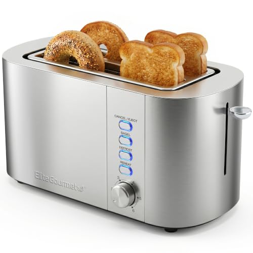 Elite Gourmet ECT4123X 4-Slice Long Slot Toaster, Stainless Steel
