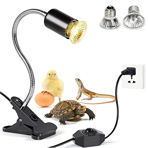 Lampe Chauffante Tortue,Terrarium Lampe Tortue Terrestre,Lampe Uv Tortue Terrestre,Avec 2 Ampoules Basking Spot Uva Uvb 50W et Pince Pivotante à 360 °Adapté,pour Tortue, Serpent, Lézard, Cacatoès