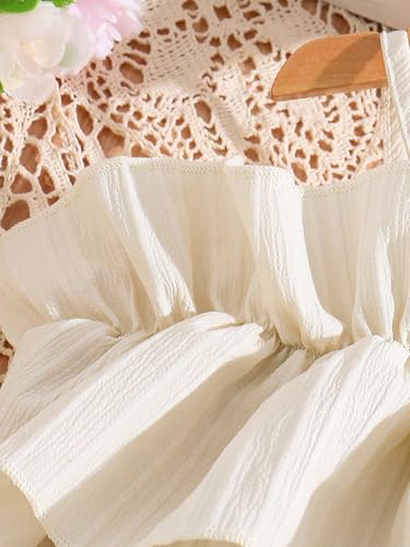 Image of Girl's Ruffle Trim Two Piece Off Shoulder Cami & Pleated Mini Skirts Outfits Set With Belt Apricot 9Y