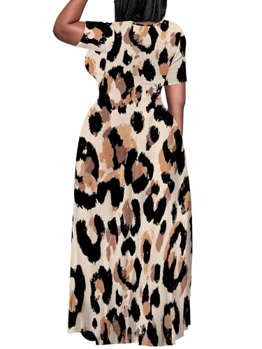Image of SUZONANA Plus Size Maxi Dress for Curvy Women Summer Casual Sundress Short Sleeve Loose Vacation Dress