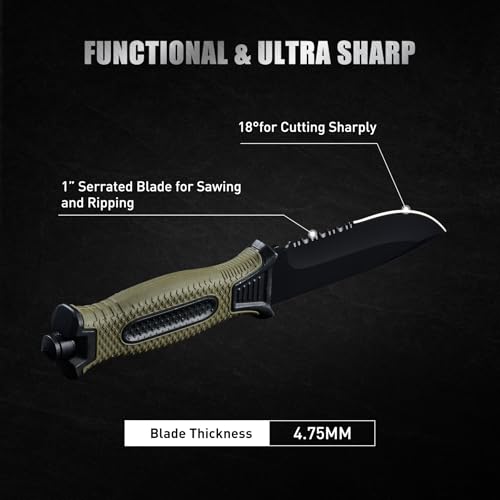 Leopcito 2pcs 10" Fixed Blade Tactical Knives with Sheath and Clip, Survival Full Tang Non-Slip Handle Knife for Camping, Hunting, Adventure, Outdoors, EDC, Green Handle