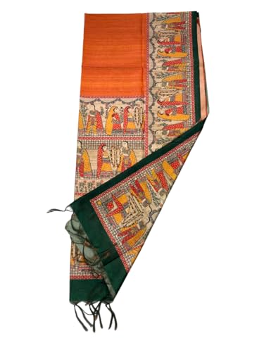 Image of Sanavi's Saree Kuthir Pure Handloom Tussar Ghicha Madhubani Printed Silk Saree with Blouse Piece inside