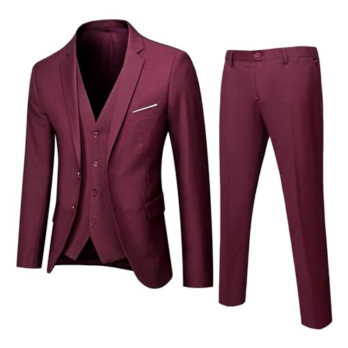 Mens 3 Piece Tuxedo Slim Fit Suit Sets One Button Blazer Jackets Lapel Vest Pant Dress Tux for Business Wedding Prom