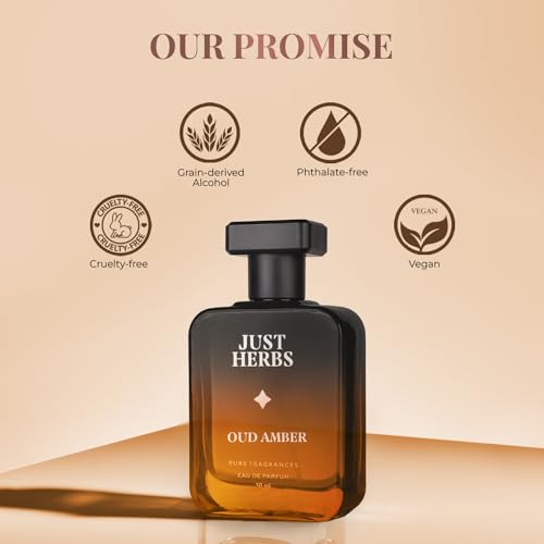 Image of Just Herbs Intense Oud Amber Eau Da Parfum for Men 50 ml | Long Lasting Pure Fragrance Body Spray Mens Perfume with Flowers & Spices