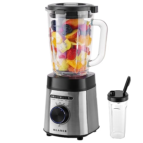 KLAMER Standmixer, 1,75 L Glasbehälter, Elektrischer Mixer mit 1400 Watt, Smoothie Maker mit 22.000...