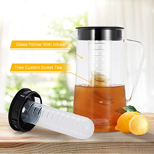 Sunvivi 3 Quart Iced Tea Maker With Glass Pitcher,Ice Tea Maker With Infusion Pitcher For Hot/Cold Water,Iced Coffee Maker For Ground Coffee With Strength Selector,Stainless Steel，Black #TOP4