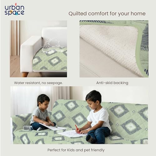 Image of Urban Space 2 Seater Quilted Sofa Cover mat, Non-Slip Sofa Protector, Easy Care & Machine Washable Cover, Sofa Seat Runner for Couch for Living Space (2 Seater - Starlight)