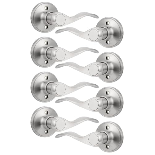 Probrico Dummy Door Handles Four Pairs, Brushed Nickel Interior Dummy Door Lever for Hallway Closet, No-Turning Reversible Door Lever Wave Style