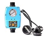 Funktionsweise: Startet die Pumpe bei Öffnung des Wasserhahnes // Einschaltdruck ist zwischen 1,5 - 3,5 bar einstellbar // - Ausschaltdruck ist zwischen 2 - 10 bar einstellbar // Stoppt die Pumpe zeitverzögert nach dem Schließen des Wasserhahnes // Trockenlaufschutz schaltet die Pumpe bei Wassermangel automatisch ab // Manometer zur Druckanzeige // Diese Steuerung ist ausschließlich für den Betrieb mit einer Pumpe gedacht!