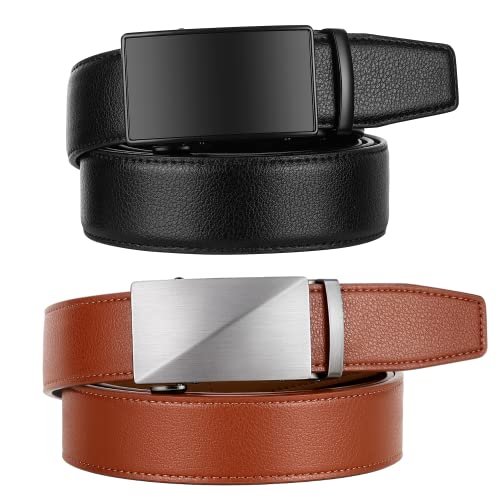 Image of Zitahli Leather Ratchet Belt for Men - 2 Pack Mens belt,Customizable Fit | Everyday Men Dress Pants Belt,Casual Occasion,Classic Style,Gifts for Men on Birthday,Anniversary,Father's Day,and Christmas