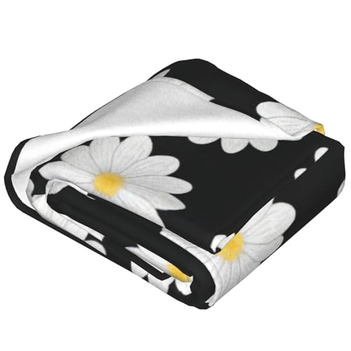 Couverture polaire douce lit imprimé marguerites blanches plaid chaud - 4