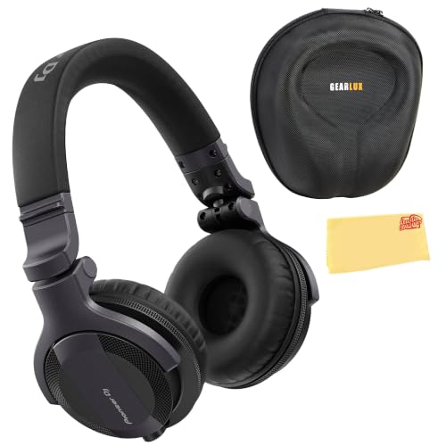 Pioneer DJ HDJ-CUE1 DJ Headphones - Black Bundle with Case and Austin Bazaar Polishing Cloth