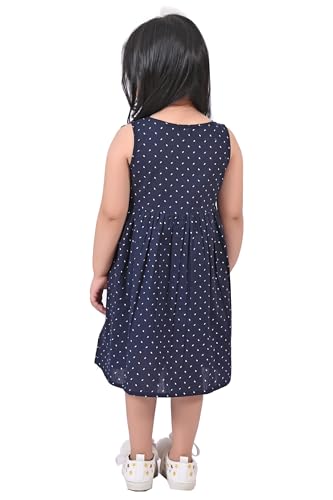 Image of minicult Kids Printed Cotton Frock Dress for Baby Girls|Comfortable Summer Wear Western Dress| Knee Length, Bachho ki Frock for Birthday, Evening Navy Blue