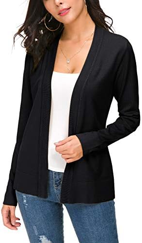 Women's Knit Cardigan Open Front Sweater Coat Long Sleeve (XL, Black)